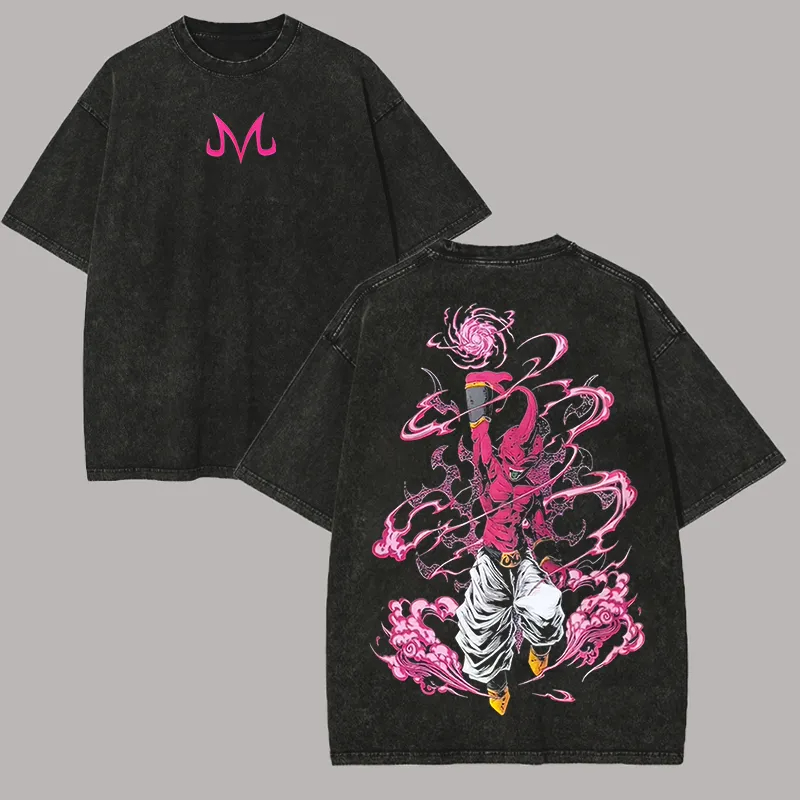 Acid Wash Vintage Graphic T Shirt - キッド・ブウ Tシャツ ドラゴンボールZ アニメ メンズ ヴィンテージ