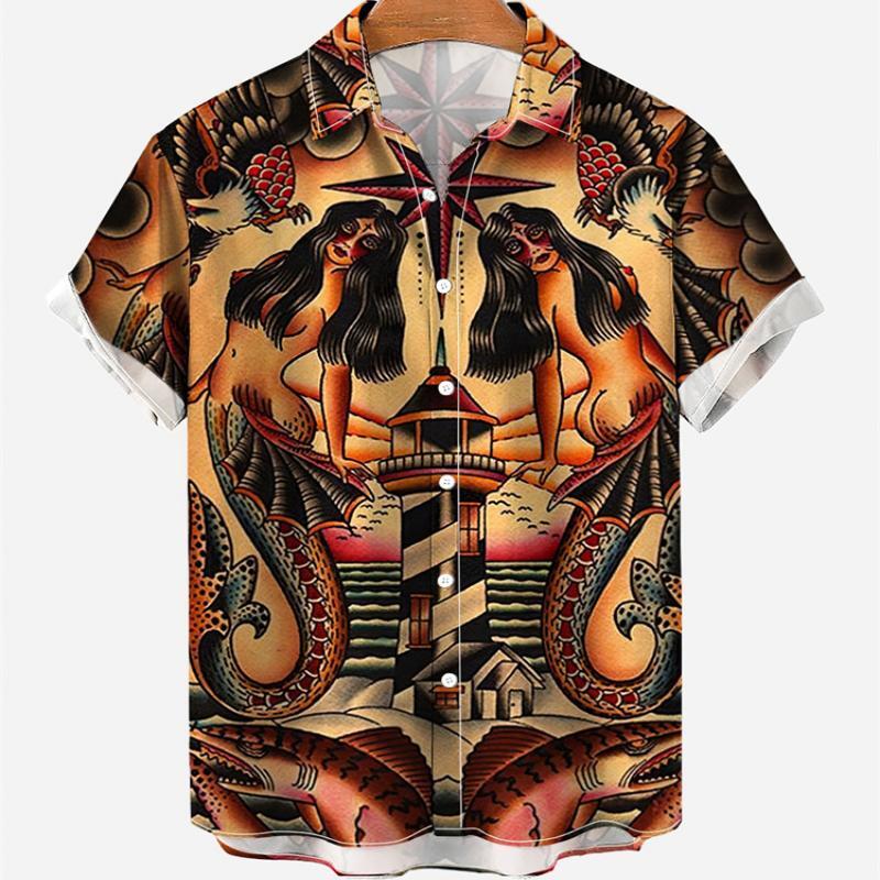 メンズ半袖シャツ,夏のファッション,カジュアルなマーメイドブ - Vintage Hawaiian Floral Shirt のレビューと価格