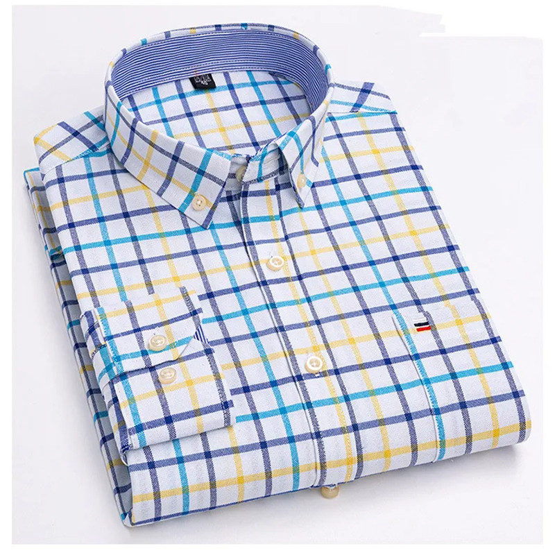 メンズオックスフォードコットン長袖シャツ,快適,通気性,チェ - Oxford Cotton Casual Shirt Business のレビューと価格