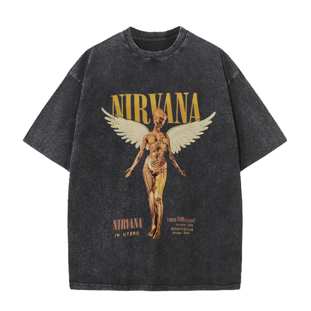 レトロアシッドウォッシュオーバーサイズTシャツ ニルヴァーナ - Acid Wash Vintage Graphic T Shirt のレビューと価格