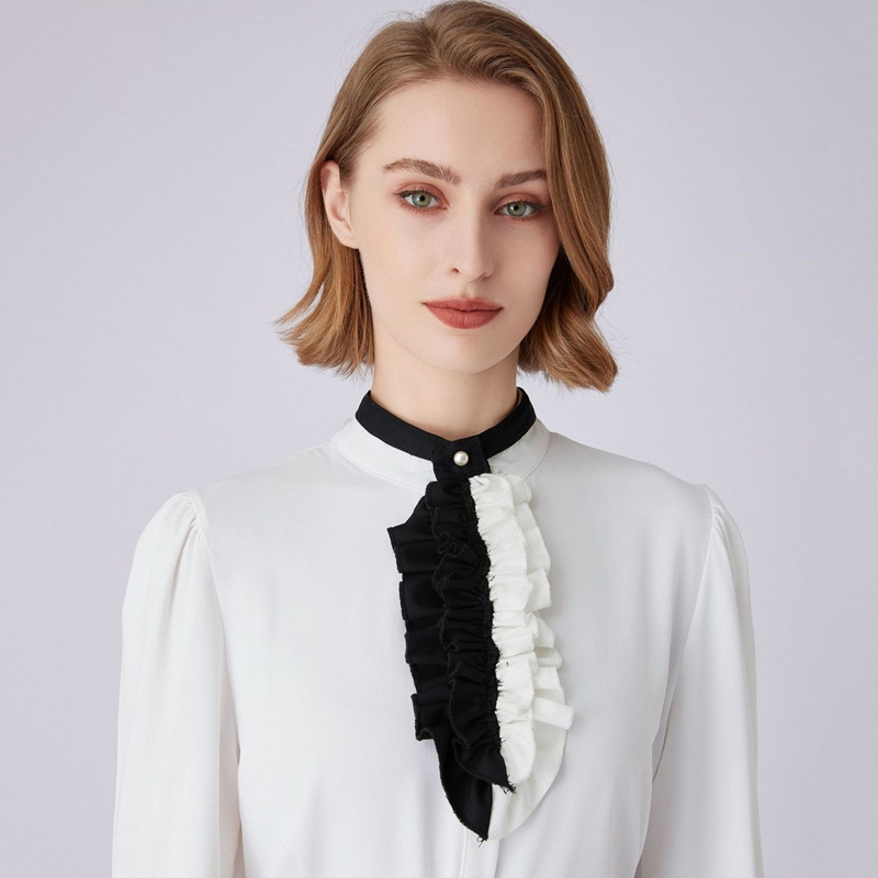 黒と白のフリル付き襟、装飾的なネックウェア、取り外し可能な付 - Shirts のレビューと価格
